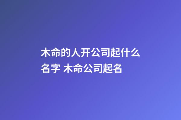 木命的人开公司起什么名字 木命公司起名